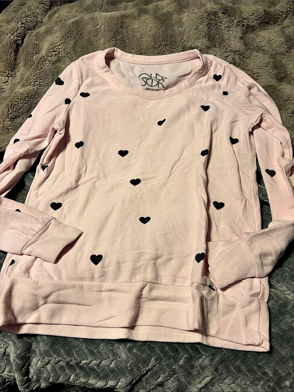 Heart Print Sweatshirt in Pink & Black Size Small